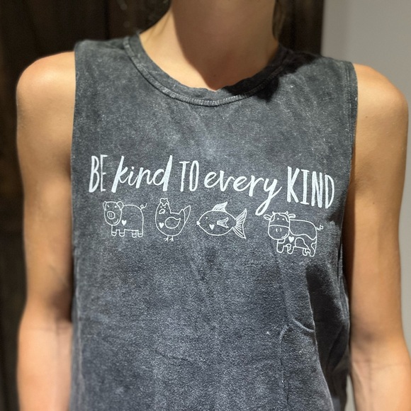 Dark Grey Sleeveless Vegan Activist T-shirt - Picture 1 of 8